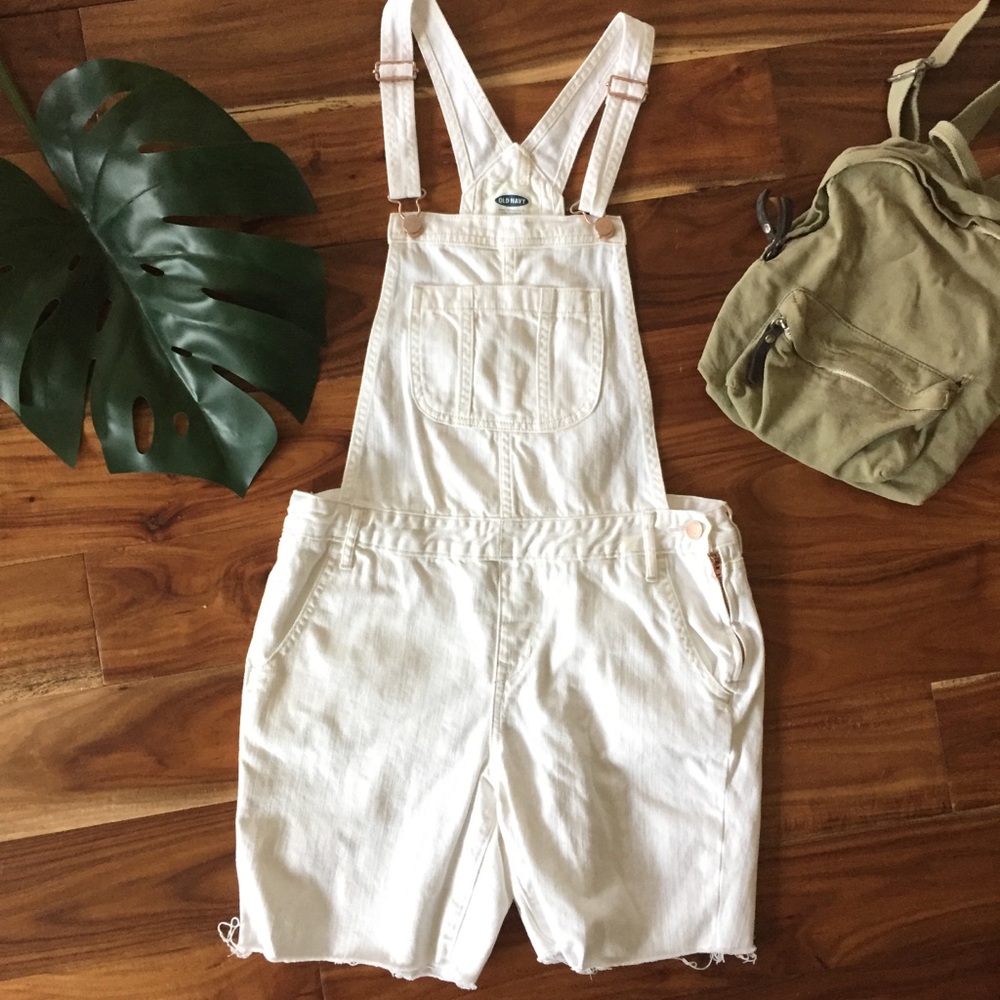 Old Navy White Denim and Rose Gold Overalls